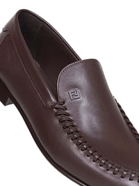 Fendi Men Dark Brown Leather Braided Loafers