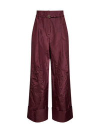 Fendi Women Burgundy Silk Taffeta High-Rise Trousers