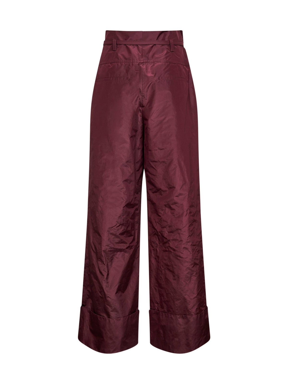 Fendi Women Burgundy Silk Taffeta High-Rise Trousers