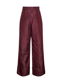Fendi Women Burgundy Silk Taffeta High-Rise Trousers