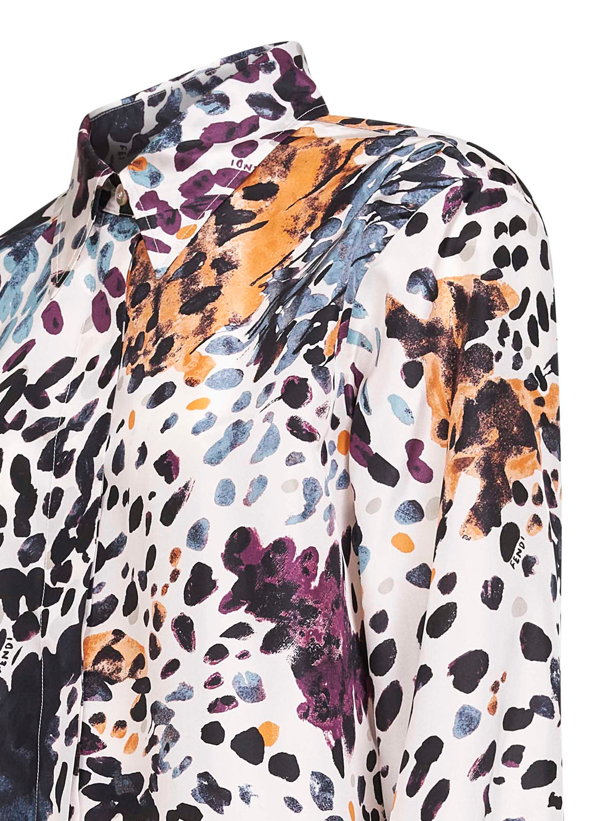 Fendi Women Ivory Printed Silk Taffeta Shirt
