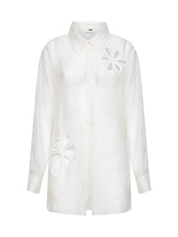 Fendi Women White Organza Shirt With Fendi Ajour Motif