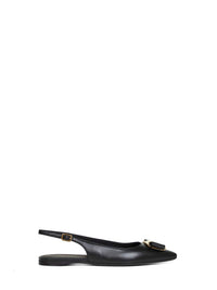 Ferragamo Women Black Flat Slingbacks With Vara Plate