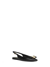 Ferragamo Women Black Flat Slingbacks With Vara Plate