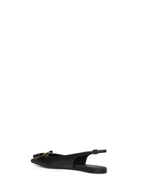 Ferragamo Women Black Flat Slingbacks With Vara Plate