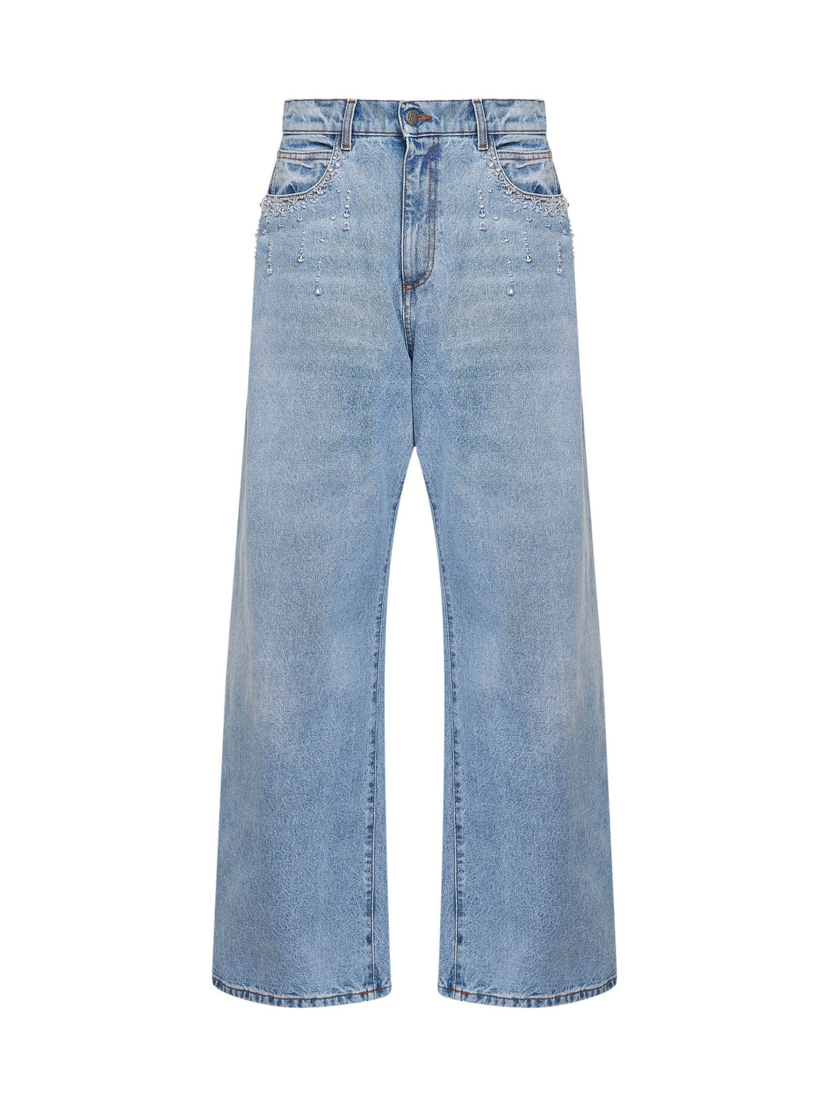 Giuseppe Di Morabito Women Light Blue Denim Crystal-Embellished Baggy Jeans