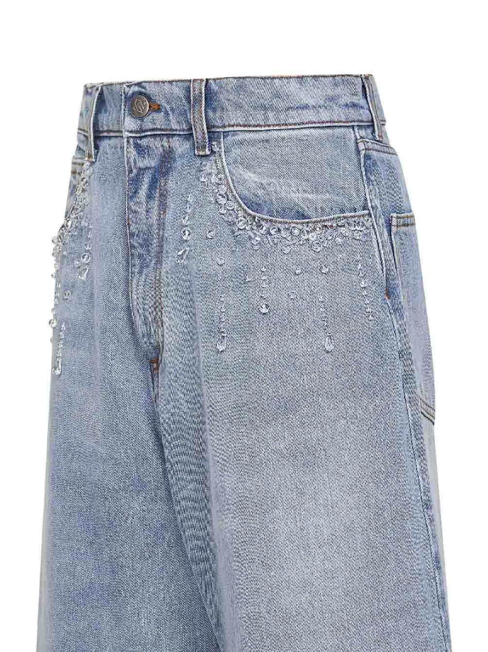 Giuseppe Di Morabito Women Light Blue Denim Crystal-Embellished Baggy Jeans