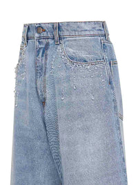 Giuseppe Di Morabito Women Light Blue Denim Crystal-Embellished Baggy Jeans