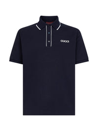 Gucci Men Navy Blue Cotton Pique Embroidered Polo Shirt