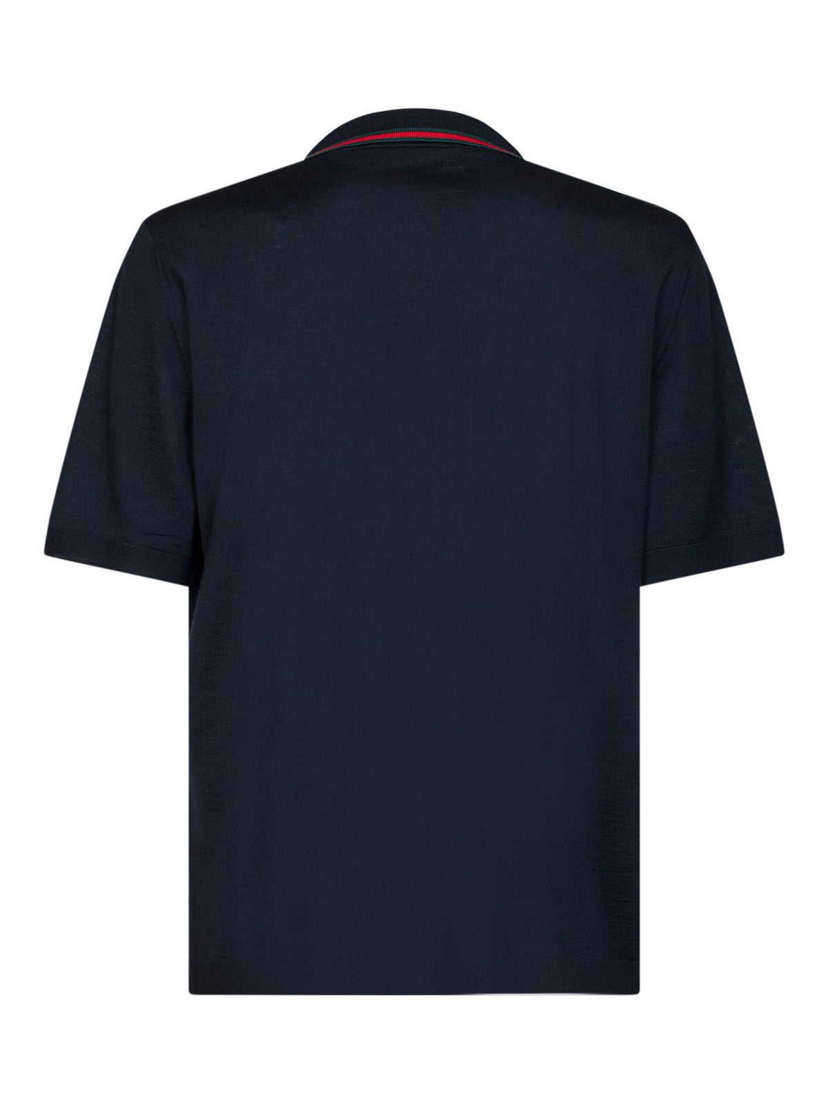 Gucci Men Dark Blue Wool Knit Polo With Web Pattern