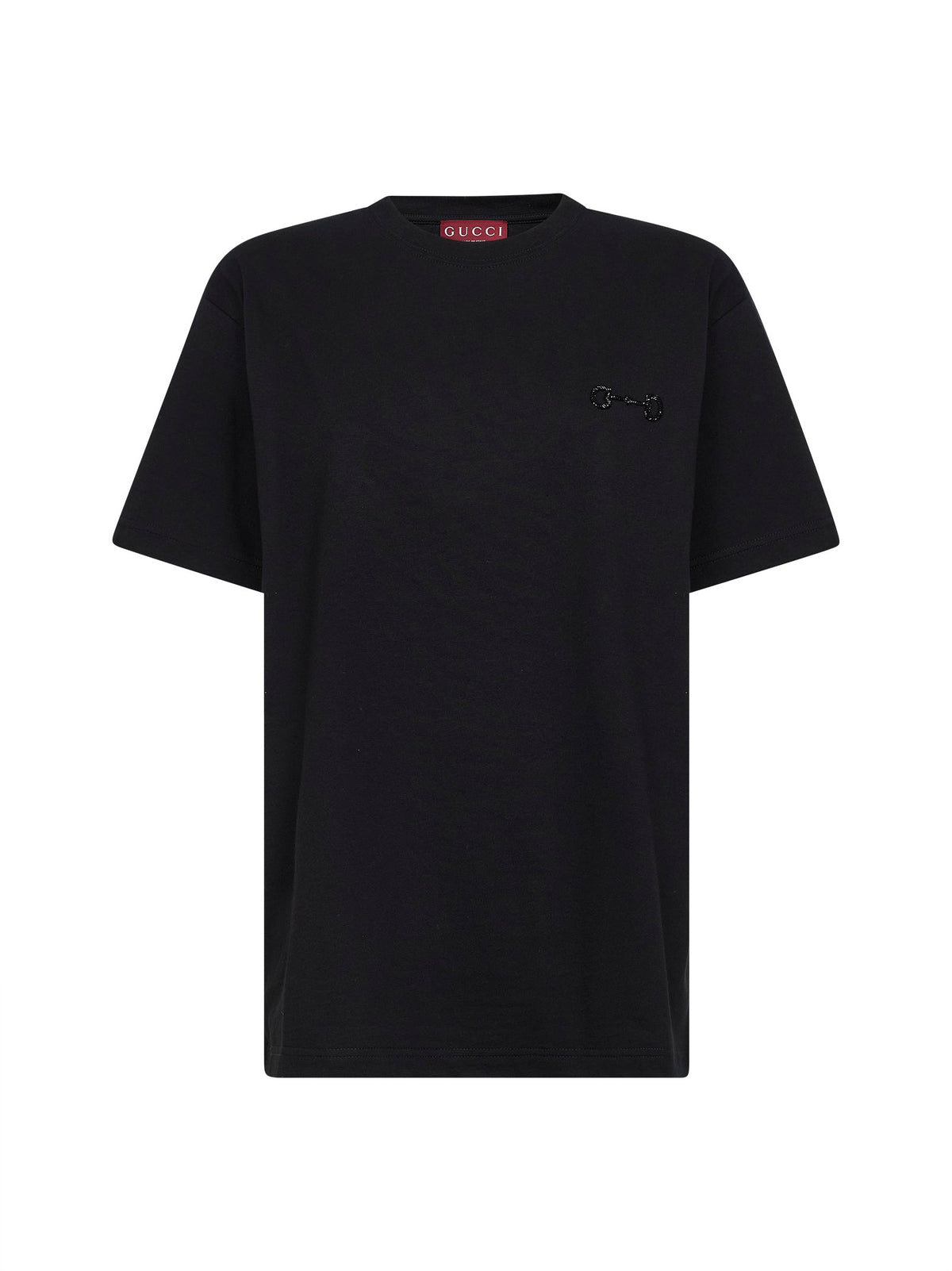 Gucci Women Black Cotton Jersey Embroidered T-Shirt