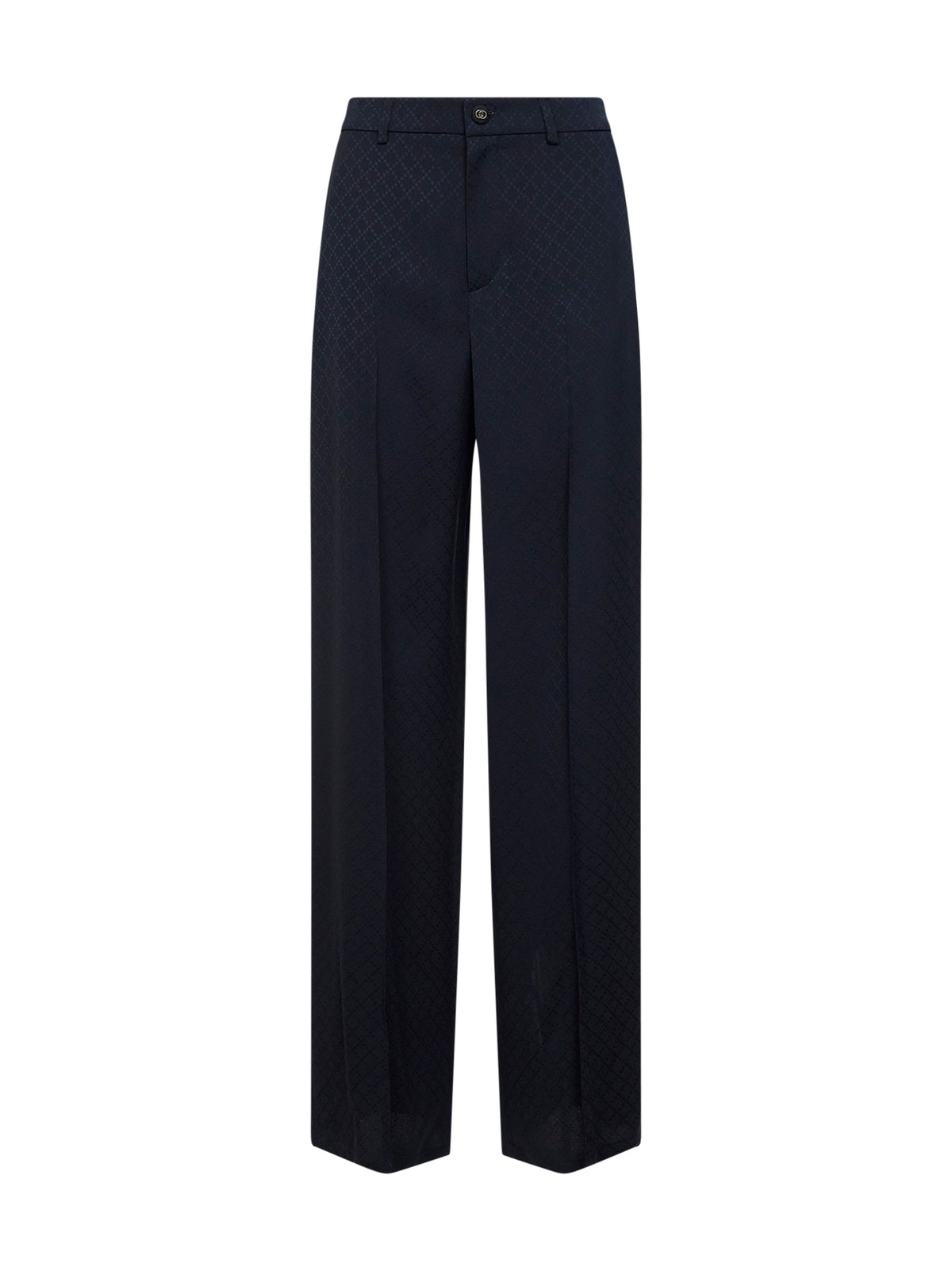 Gucci Women Dark Blue Viscose And Silk Jacquard Trousers