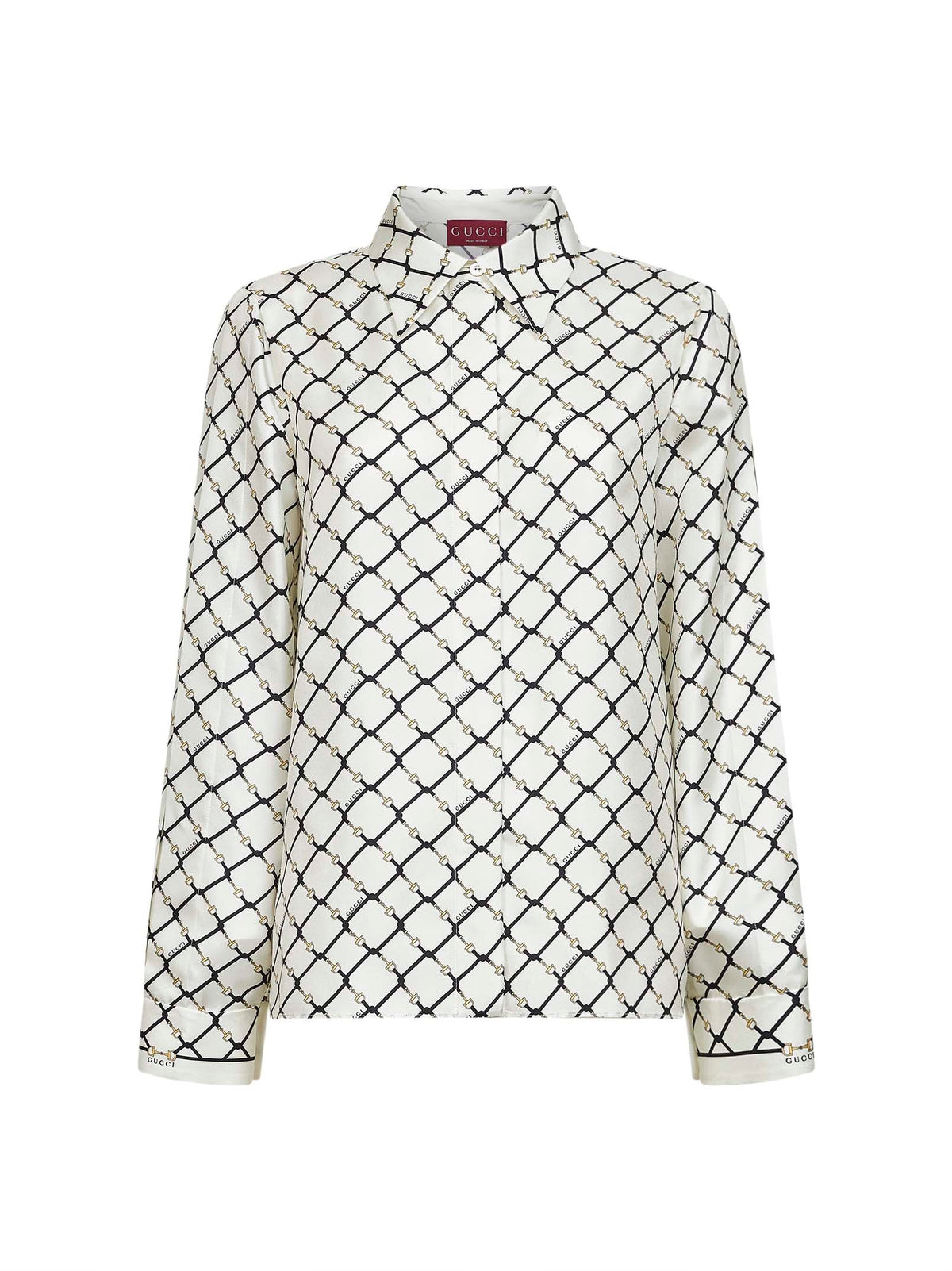 Gucci Women White Printed Silk Twill Shirt
