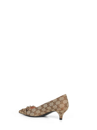 Gucci Women Beige And Dark Brown Gg Canvas Pumps With Horsebit