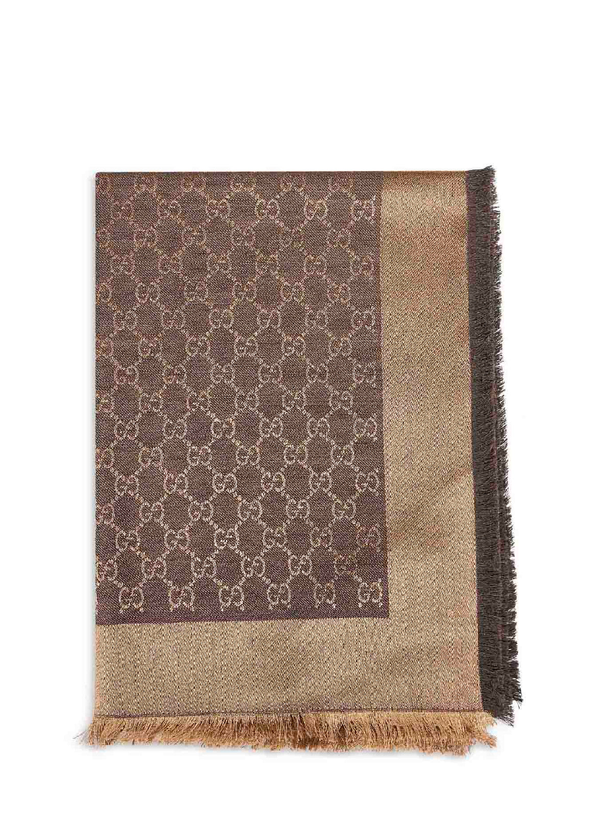 Gucci Women Brown And Beige Gg Silk And Wool Shawl