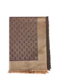 Gucci Women Brown And Beige Gg Silk And Wool Shawl