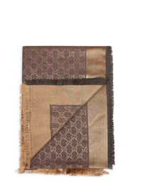 Gucci Women Brown And Beige Gg Silk And Wool Shawl