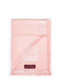 Gucci Women Pink And White Gg Silk And Wool Shawl<Br/>