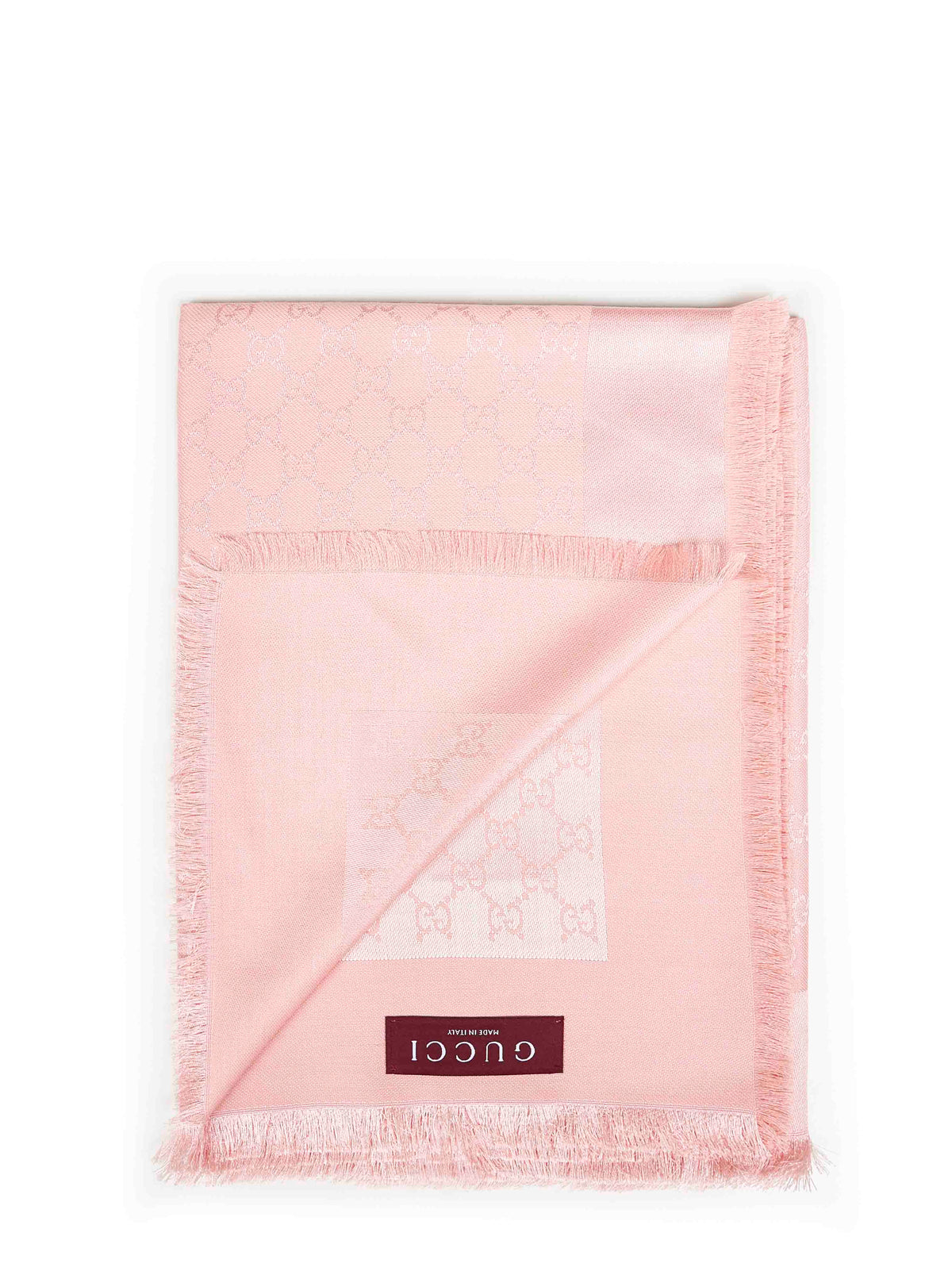 Gucci Women Pink And White Gg Silk And Wool Shawl<Br/>