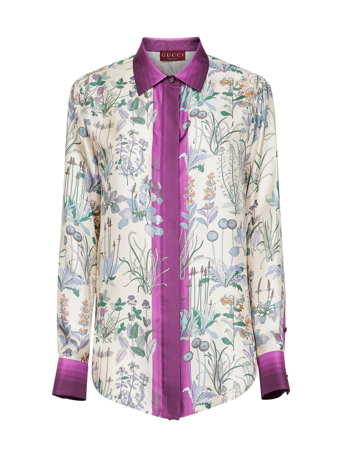Gucci Women Ivory Printed Silk Twill Shirt