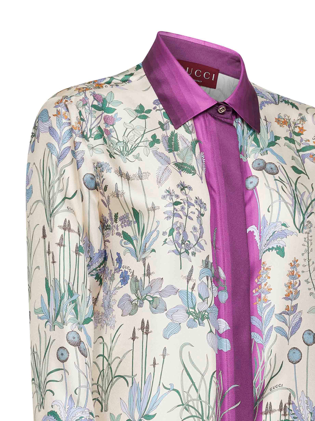 Gucci Women Ivory Printed Silk Twill Shirt
