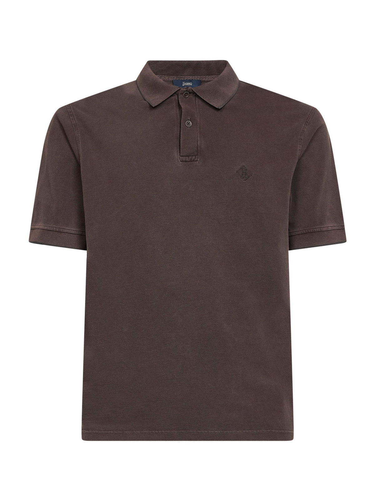 Herno Men Dark Brown Cotton Pique Logo Polo Shirt