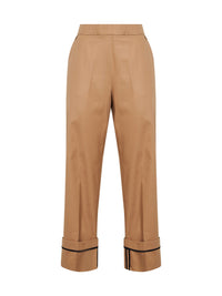 Herno Women Camel Cotton Gabardine Trousers With Turn-Up Hems