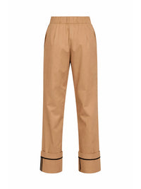 Herno Women Camel Cotton Gabardine Trousers With Turn-Up Hems