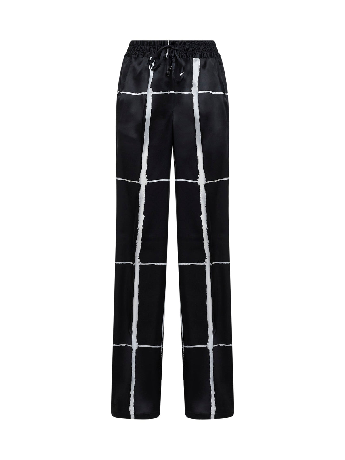 Kiton Women Black And White Printed Silk Drawstring Trousers