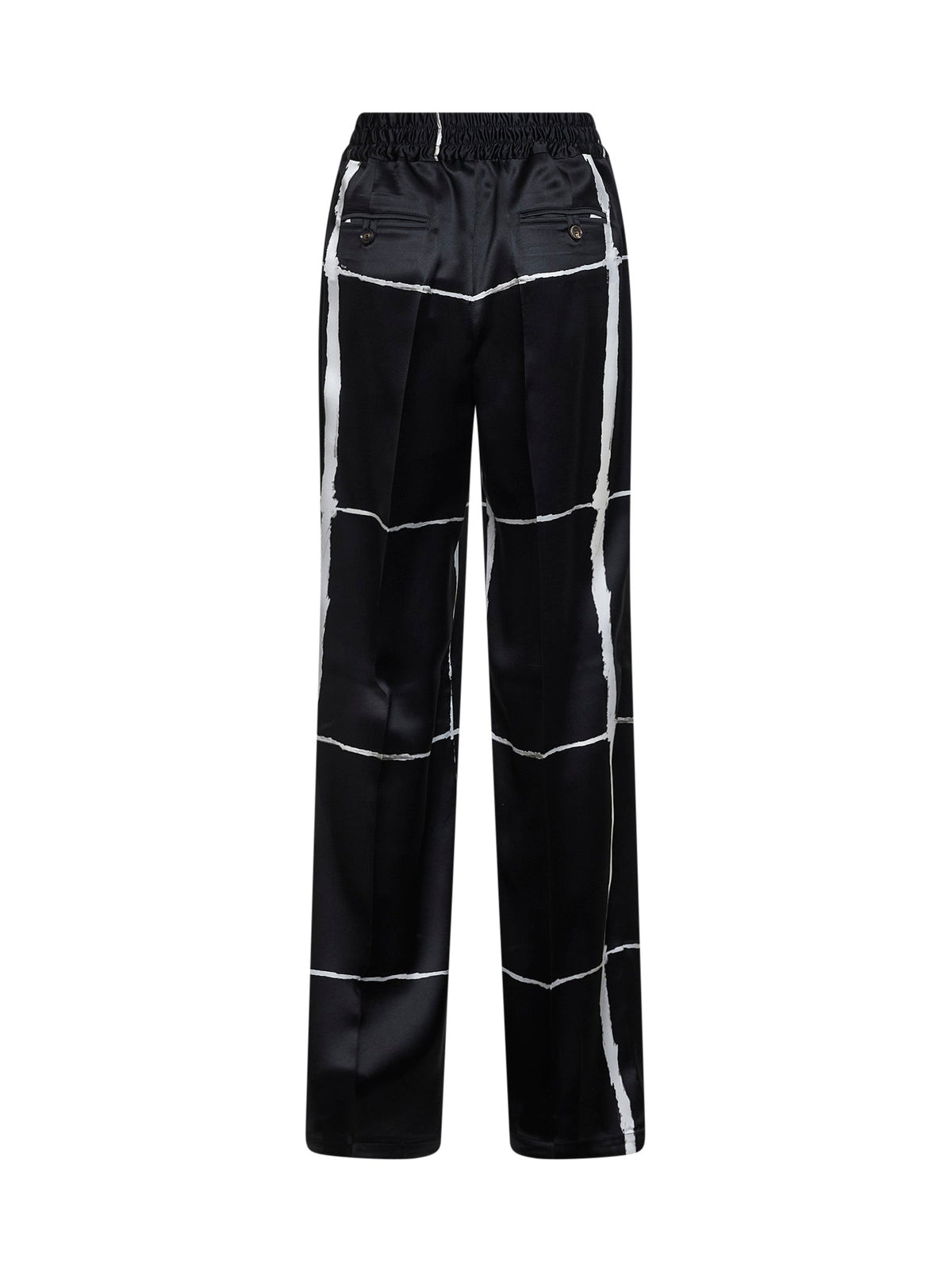 Kiton Women Black And White Printed Silk Drawstring Trousers