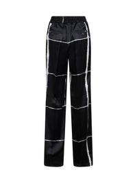 Kiton Women Black And White Printed Silk Drawstring Trousers