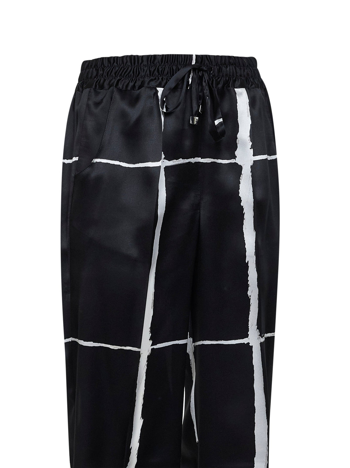Kiton Women Black And White Printed Silk Drawstring Trousers