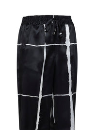 Kiton Women Black And White Printed Silk Drawstring Trousers