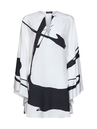 Kiton Women White And Black Printed Silk Tunic