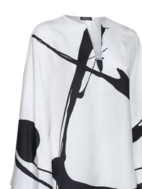 Kiton Women White And Black Printed Silk Tunic