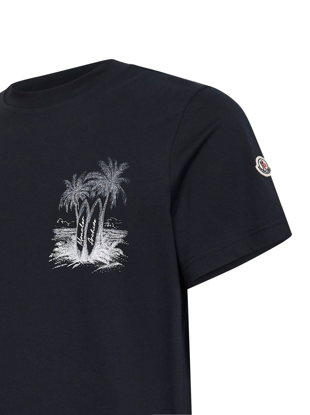 Moncler Men Blue Cotton Jersey Printed T-Shirt