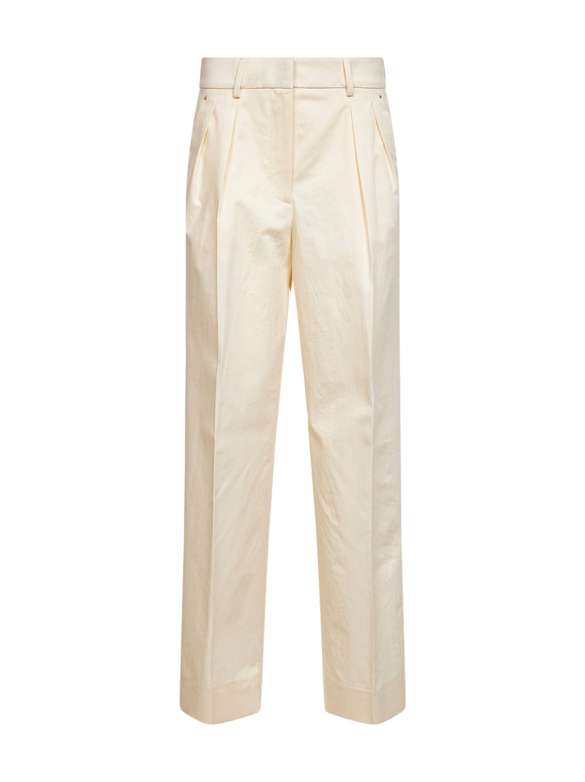 Moncler Women Natural Cotton Gabardine Wide-Leg Tailored Trousers
