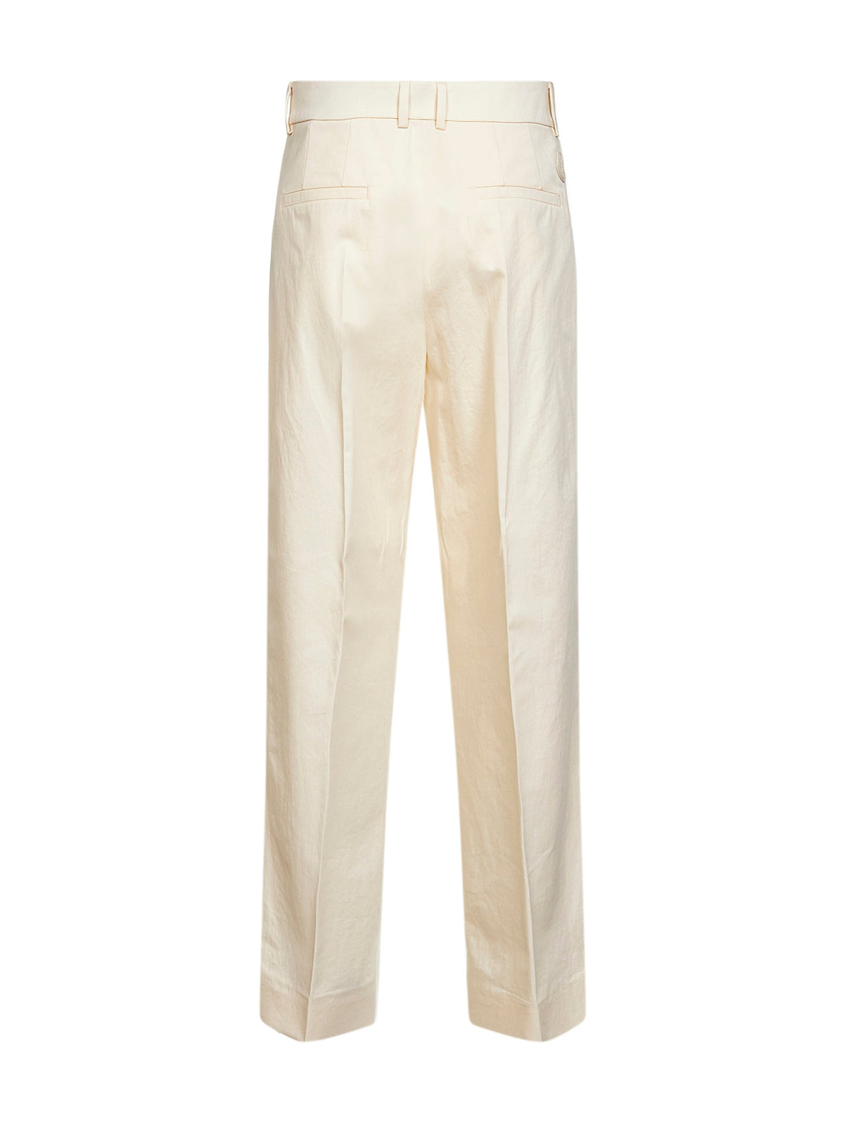 Moncler Women Natural Cotton Gabardine Wide-Leg Tailored Trousers