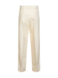 Moncler Women Natural Cotton Gabardine Wide-Leg Tailored Trousers