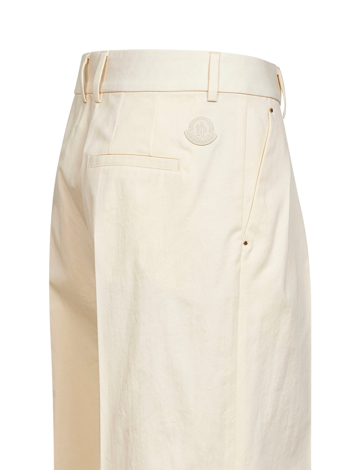 Moncler Women Natural Cotton Gabardine Wide-Leg Tailored Trousers