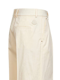 Moncler Women Natural Cotton Gabardine Wide-Leg Tailored Trousers