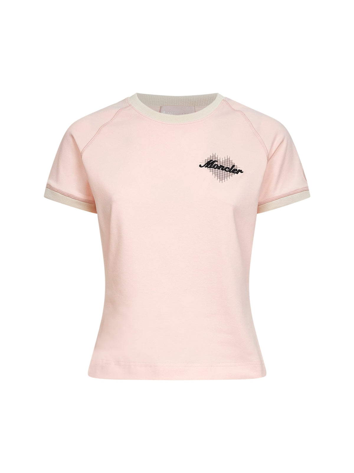 Moncler Women Light Pink Stretch Jersey Logo And Heart T-Shirt
