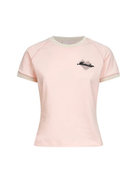 Moncler Women Light Pink Stretch Jersey Logo And Heart T-Shirt