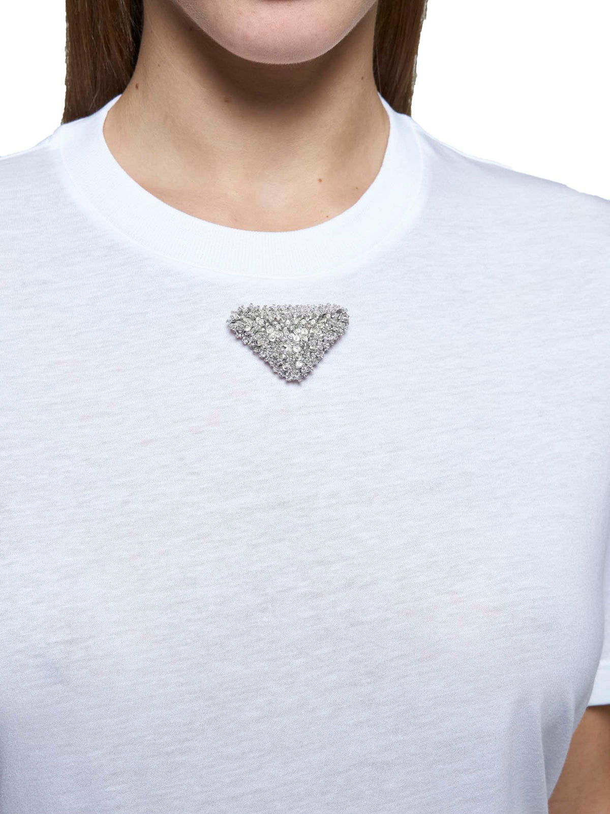 Prada Abbigliamento Women Rhinestones Plaque Cotton T-Shirt