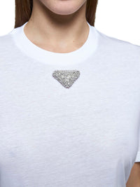 Prada Abbigliamento Women Rhinestones Plaque Cotton T-Shirt