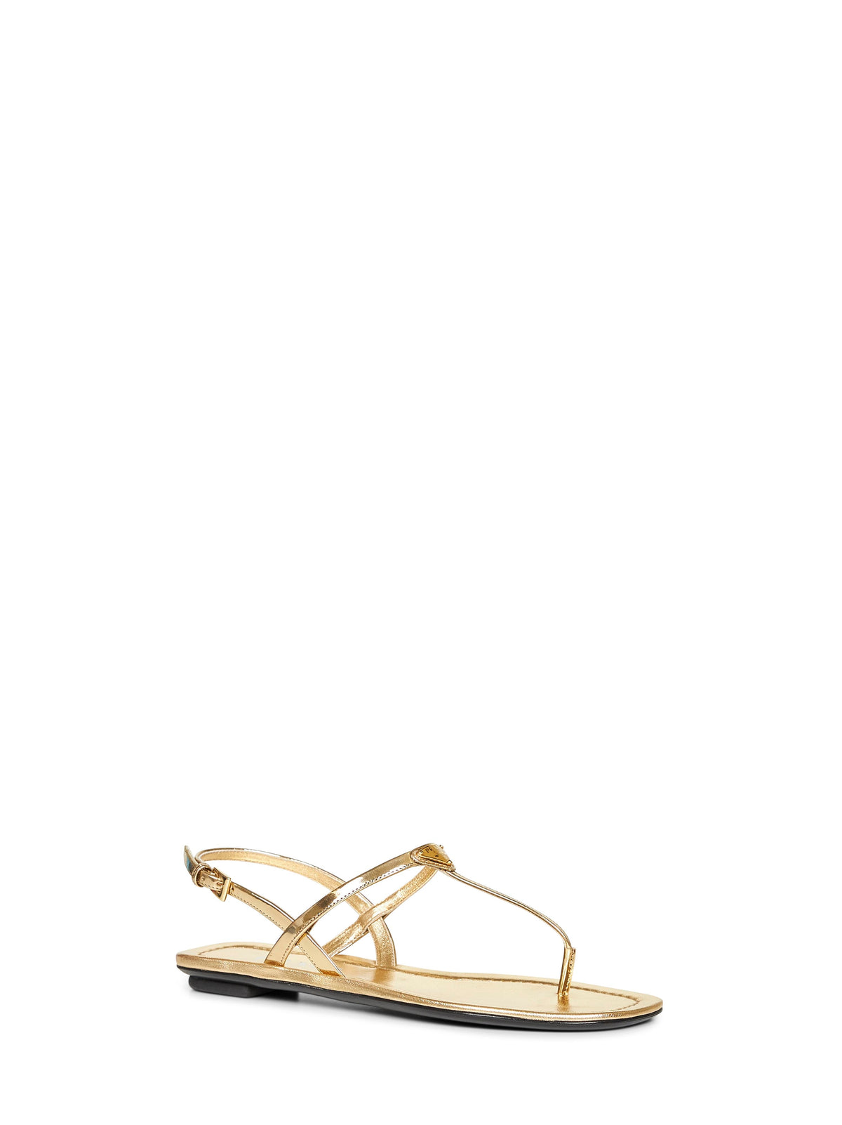 Prada Calzature Women Gold Metallic Leather Thong Sandals