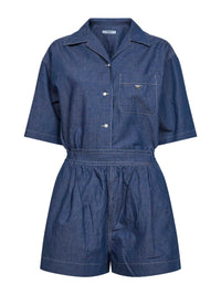 Prada Denim Women Blue Cotton And Linen Denim Detachable Playsuit