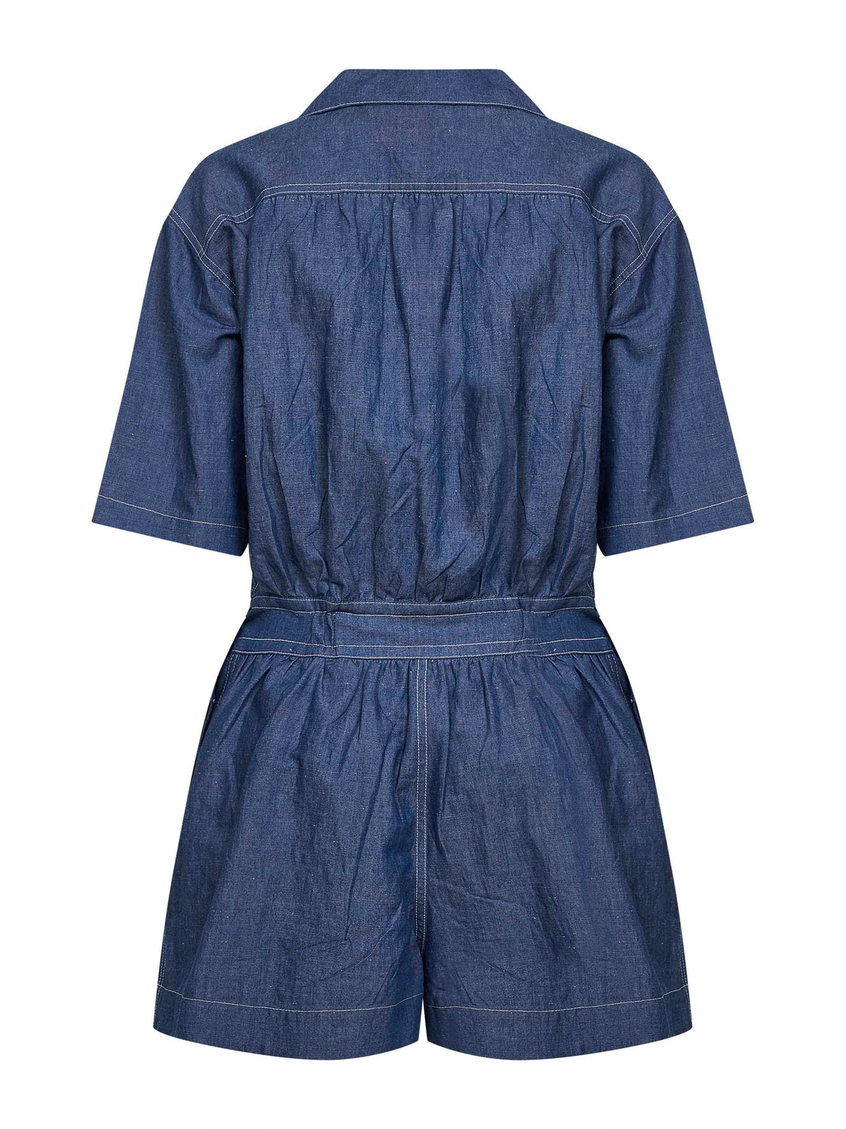 Prada Denim Women Blue Cotton And Linen Denim Detachable Playsuit