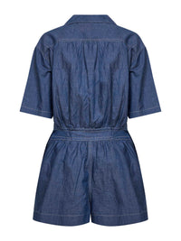 Prada Denim Women Blue Cotton And Linen Denim Detachable Playsuit