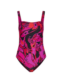 Pucci Women Fuchsia And Black Orchidee-Print Lycra One-Piece Swimsuit